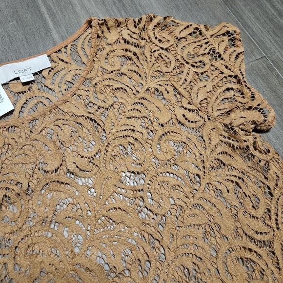 ANN TAYLOR Loft WOMEN'S UNLINED SHIRT Blouse LACE SIZE Small / Shell Camel Tan - Picture 2 of 4